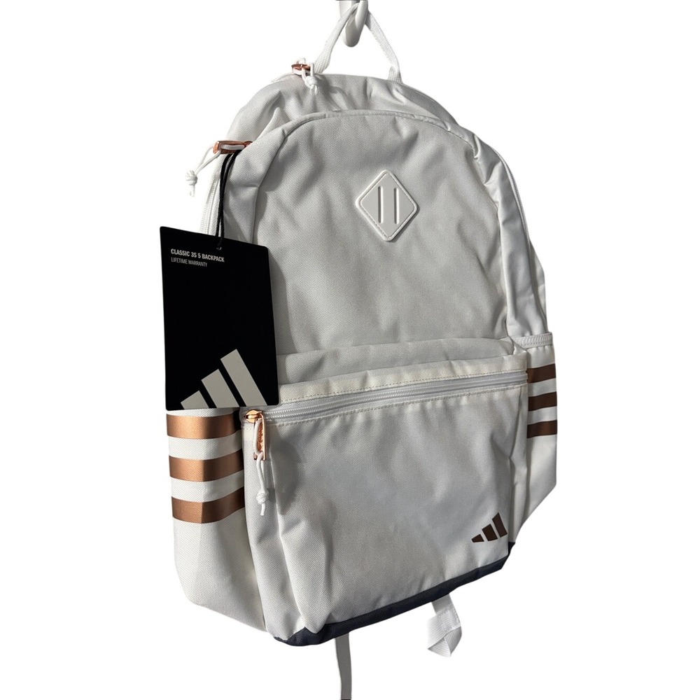 Adidas Classic 3S 5 Laptop Backpack White Rose Gold 19" Travel School GIFT NEW